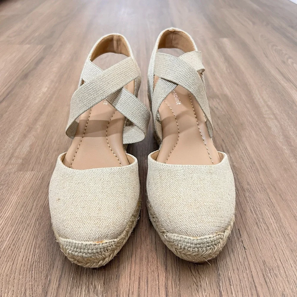 Easy Spirit Meza Espadrille Wedge Sandals Textile Almond Toe Slip‎ On  7